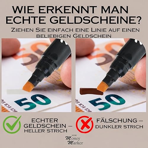 Miniatura 3 de HVM Marcador de dinero falso (12 marcadores de dinero falso) - Pluma detectora de billetes con punta biselada mejorada - Detecta billetes falsos