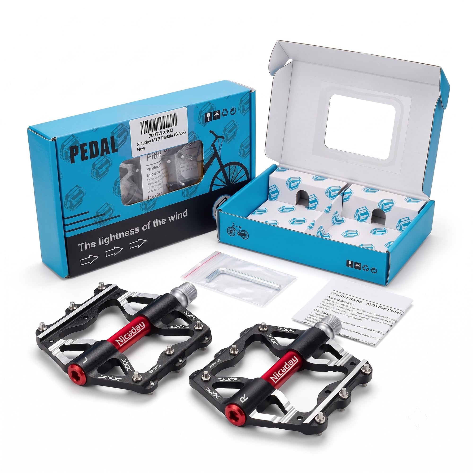Niceday MTB Pedale Aluminium CNC, 301 g, 3 Lager, 9/16″ Gewinde, Schwarz
