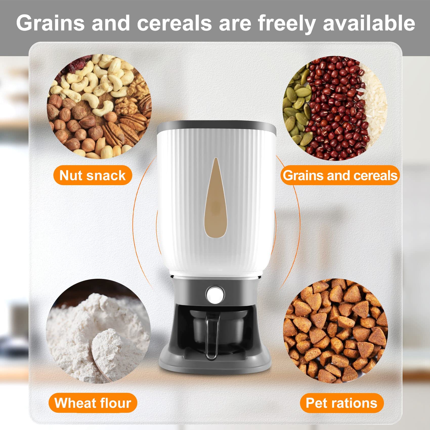 Distributeur de céréales - 10 kg - Avec couvercle et gobelet à rice - Grand distributeur de farine - Distributeur de céréales - Distributeur de céréales - Rangement de la nourriture pour