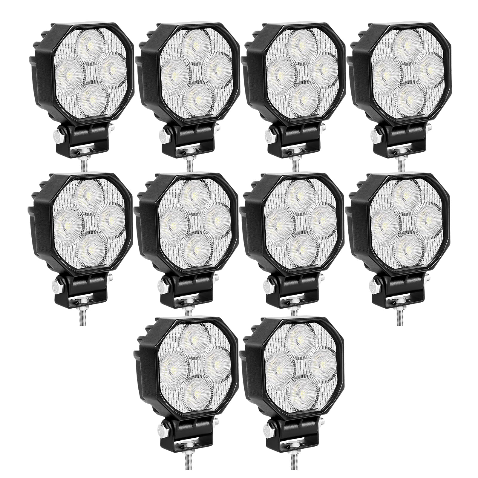 SKYWORLD 10 Pcs Mini Led Work Light, 2.8 inch 16W Flood Beam 12V 24V Outdoor Driving Lights Lamp for Car Off Road Truck 4x4 SUV ATV Tractors Excavator Boat Motorbike Dirtbike, 6000K White, Fog Lamp