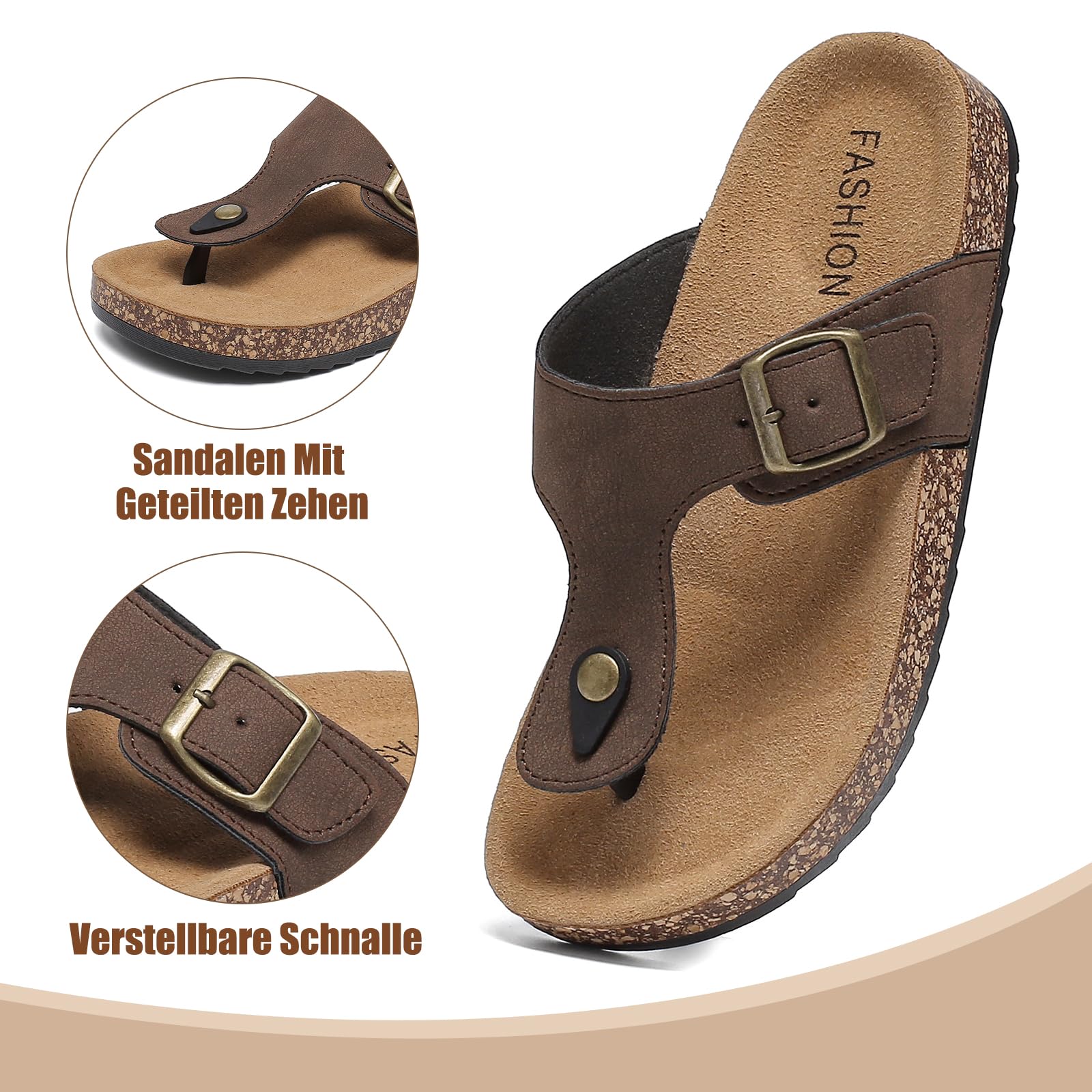 Sandalias Verano para Mujer, Zapatillas Planas Ajustables Ante Mules Corcho Regulable Chanclas Pantuflas para Unisex adulto, 36-46