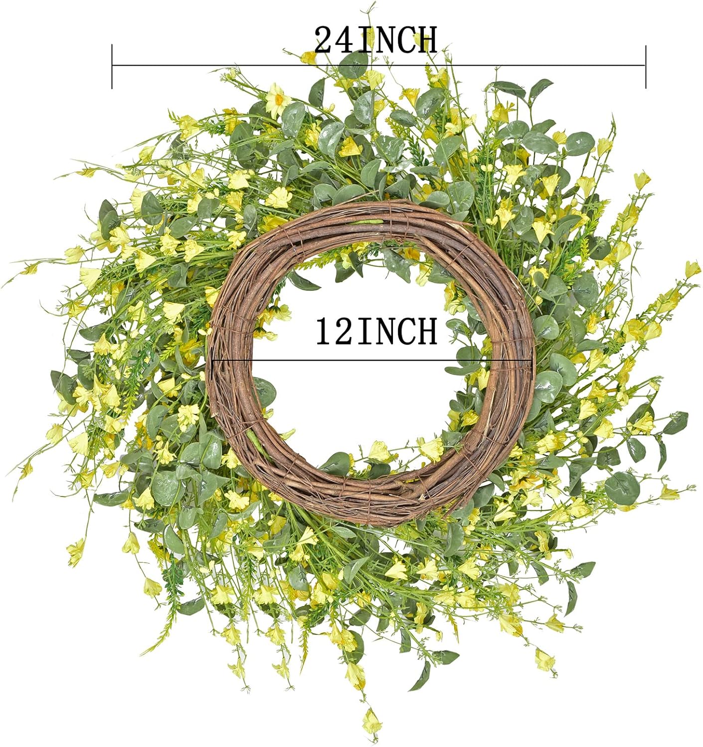 LSKYTOP 24Inches Artificial Daisy Flower Wreath with Eucalyptus Green Leave Spring Summer Wreath for Front Door Wall Decor