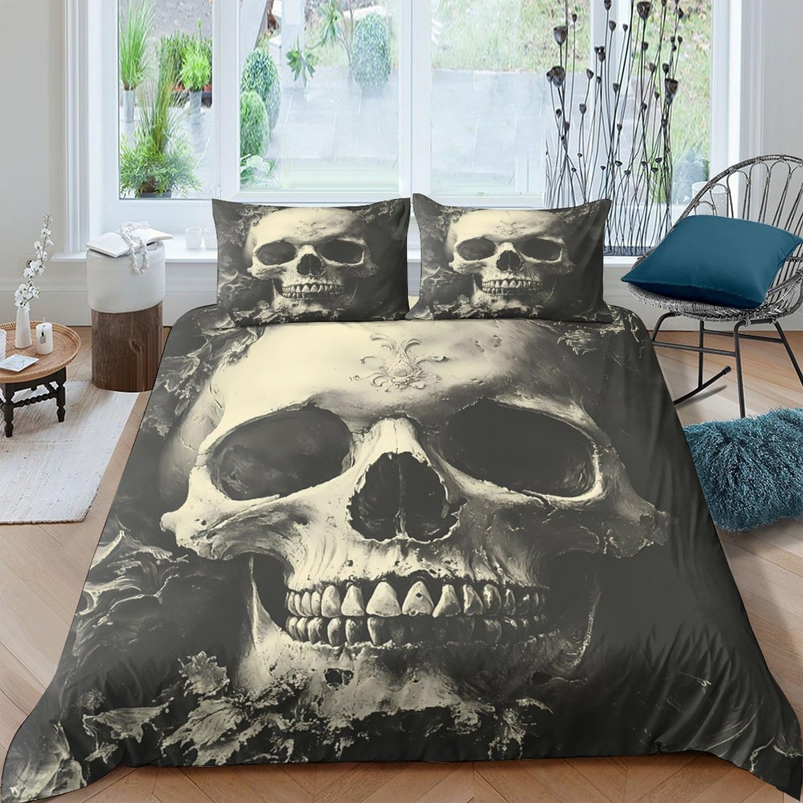 Ctjqhvkz Style-3 3D Printed Skull Pattern Fitted Sheet Microfiber Dark Gothic Skeleton Bed Cover For Bedroom Dorm Decor Mattress Protection Single（135X200cm）
