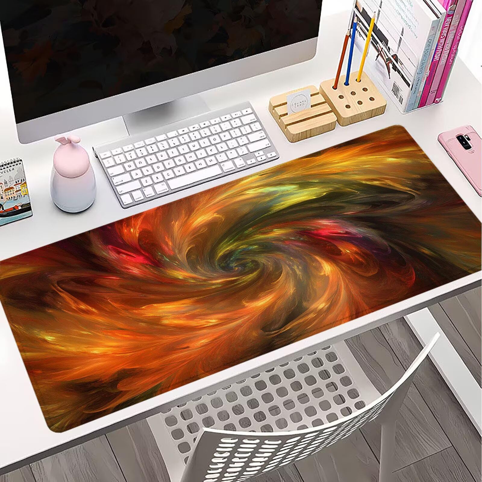 Tapis de Souris XXL Tapis Souris Tourbillon 1200x600 Tapis de Souris Gamer Abstrait ImperméAble et AntidéRapant Base en Caoutchouc avec Bords Cousus,Une éTendu sous Main Bureau Accessoire,L-85