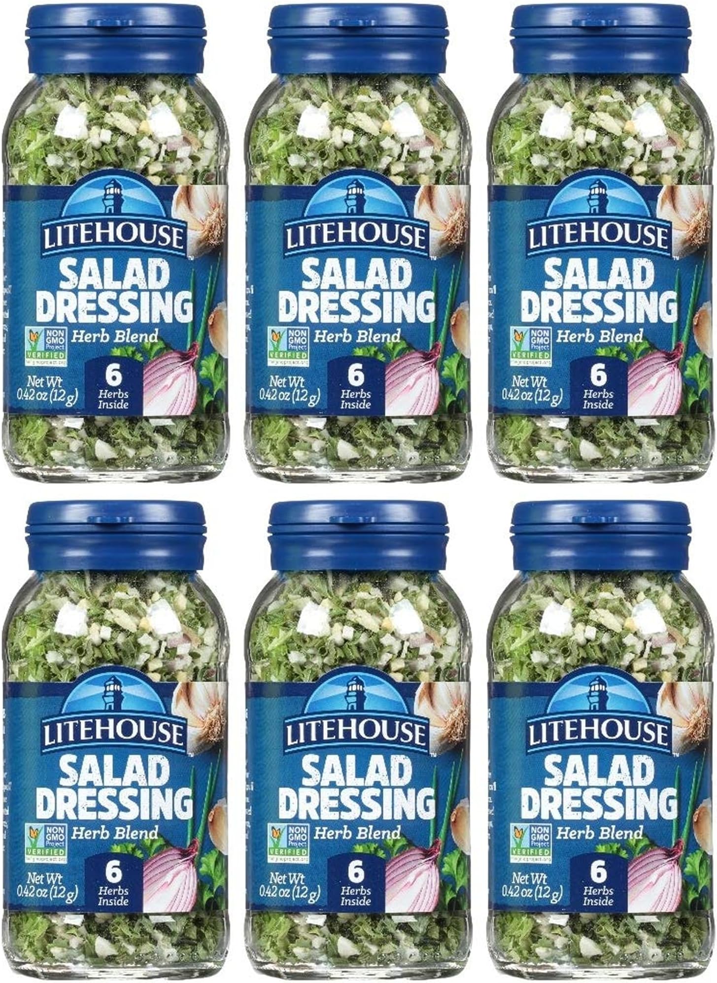 Litehouse Freeze Dried Salad Herb Blend - Substitute for Fresh Salad Herb, Salad Dressing, Organic, Salad Herb Blend Seasoning, Non-GMO, Gluten-Free - 0.42 Ounce 6-Pack