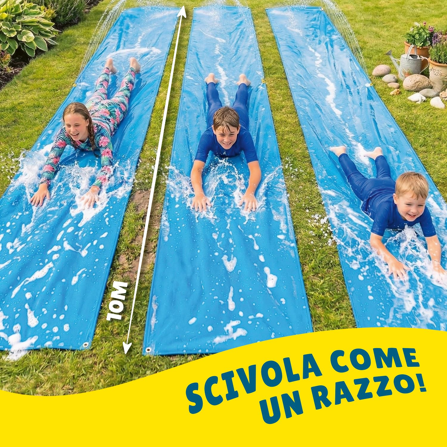 Maxi Giant Slip And Slide Ufficiale XXXXXL | 30 Metri di planata | Triple | Tappetino Scorrevole di qualità Premium | Slittino più Veloce | Scivolo d'Acqua più Forte | OriginalCup