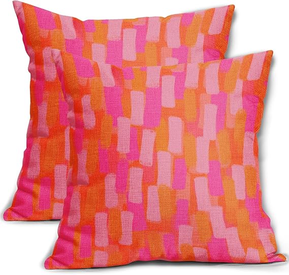 Pink and Orange Throw pillow Covers 18x18 Hot Pink Retro 70s Paint Brush Decorative