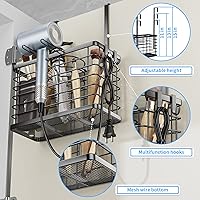 Vista 6 de OVICAR Soporte para secadora de pelo, organizador de herramientas de pelo 3 en 1, soporte para secadora de pelo, altura ajustable, montaje