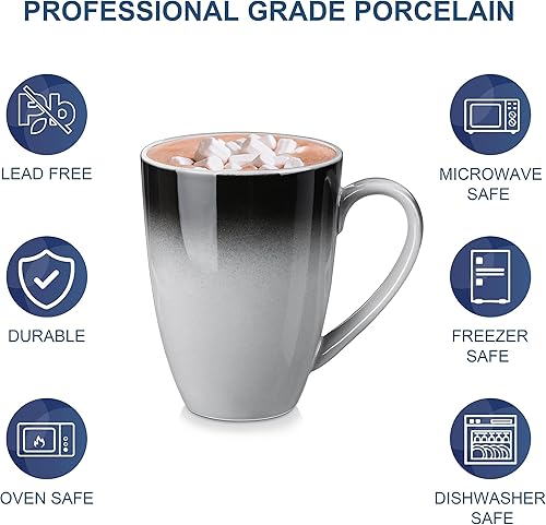 Miniatura 4 de LOVECASA Juego de 4 tazas de café, tazas de porcelana de 20 onzas para café, té, cacao, capuchino, café con leche y leche, diseño de mango grande,