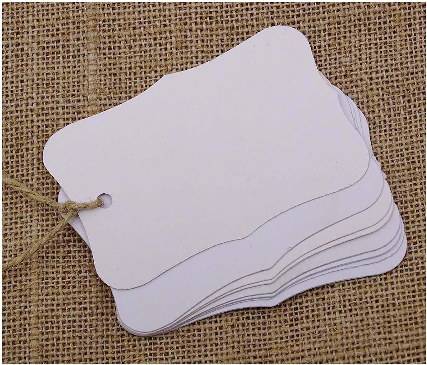 500 PCS Bonbonniere Wedding Favor Hang Tags Rectangular Shape White Card PaperGift Tags with Free Natural Jute Twine