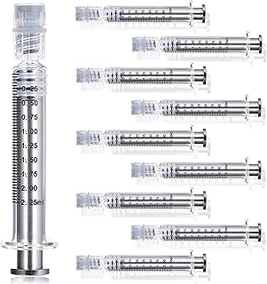 2.25ML Borosilicate Glass Syringe with Silver Metal Plunger | 10 Pack | Anti-Leak Luer Lock Syringe without Needle | Accurate Measuring Syringe for Liquid, Glue, Oil w/ Borosilicate Glass Tube