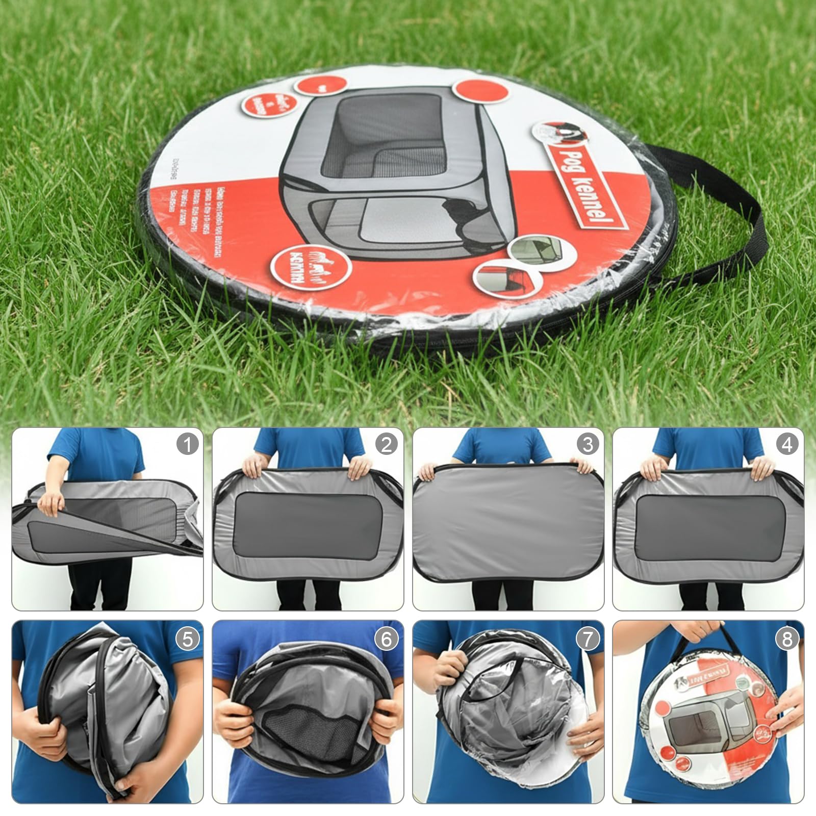 94*53*53 cm Hundetransportbox Faltbar, Doppeltüren Pop-Up-Transportbox Hund Katze, Oxford Stoff Hundebox Auto Hundetasche Robust, Tragbarer Hunde Transportboxen für Katzen & Hunde bis 29.5 kg, Grau
