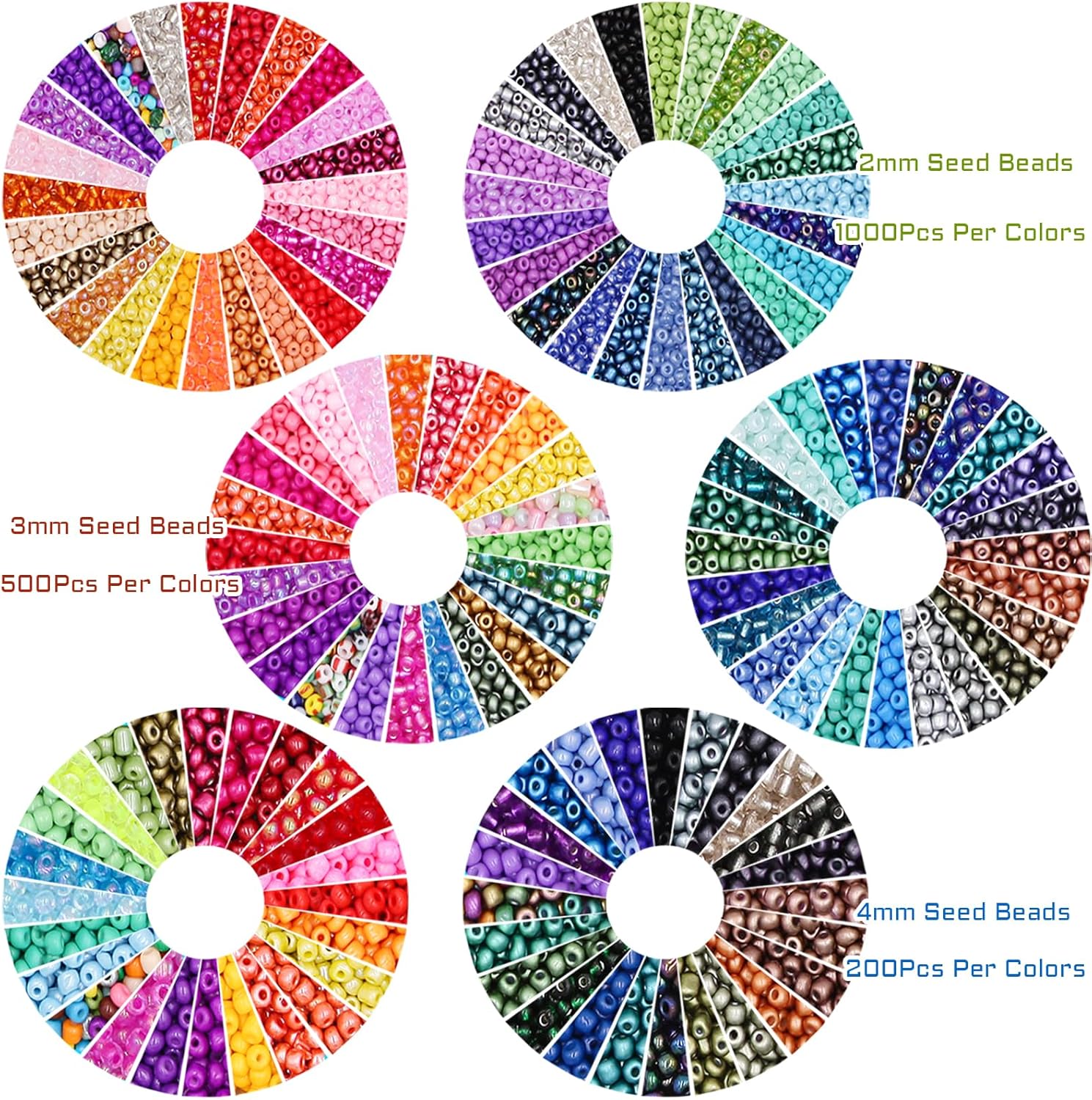 EuTengHao 81600pcs Glass Seed Beads Craft Beads 6/0,8/0,12/0 Multi-Size for DIY Bracelet Necklaces Crafting Jewelry Making Supplies with Beading Needles Elastic Strings (144 Colors, 2mm&3mm&4mm) - Image 4