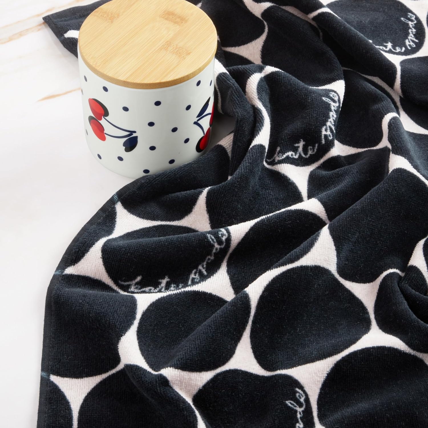Kate Spade New York Joy Dot Kitchen Towels 2-Pack Set, Absorbent 100% Cotton Velour, Black/Beige, 17"x28" - Image 5