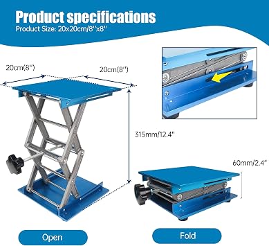Lab Jack, 7.87x7.87 inch Aluminum Oxide Lifting Platform Lab Lifter Stand Table Scientific Laboratory Scissor Jack, Vertical Lift Range 80 to 355mm (20x20cm/7.87''x7.87'')