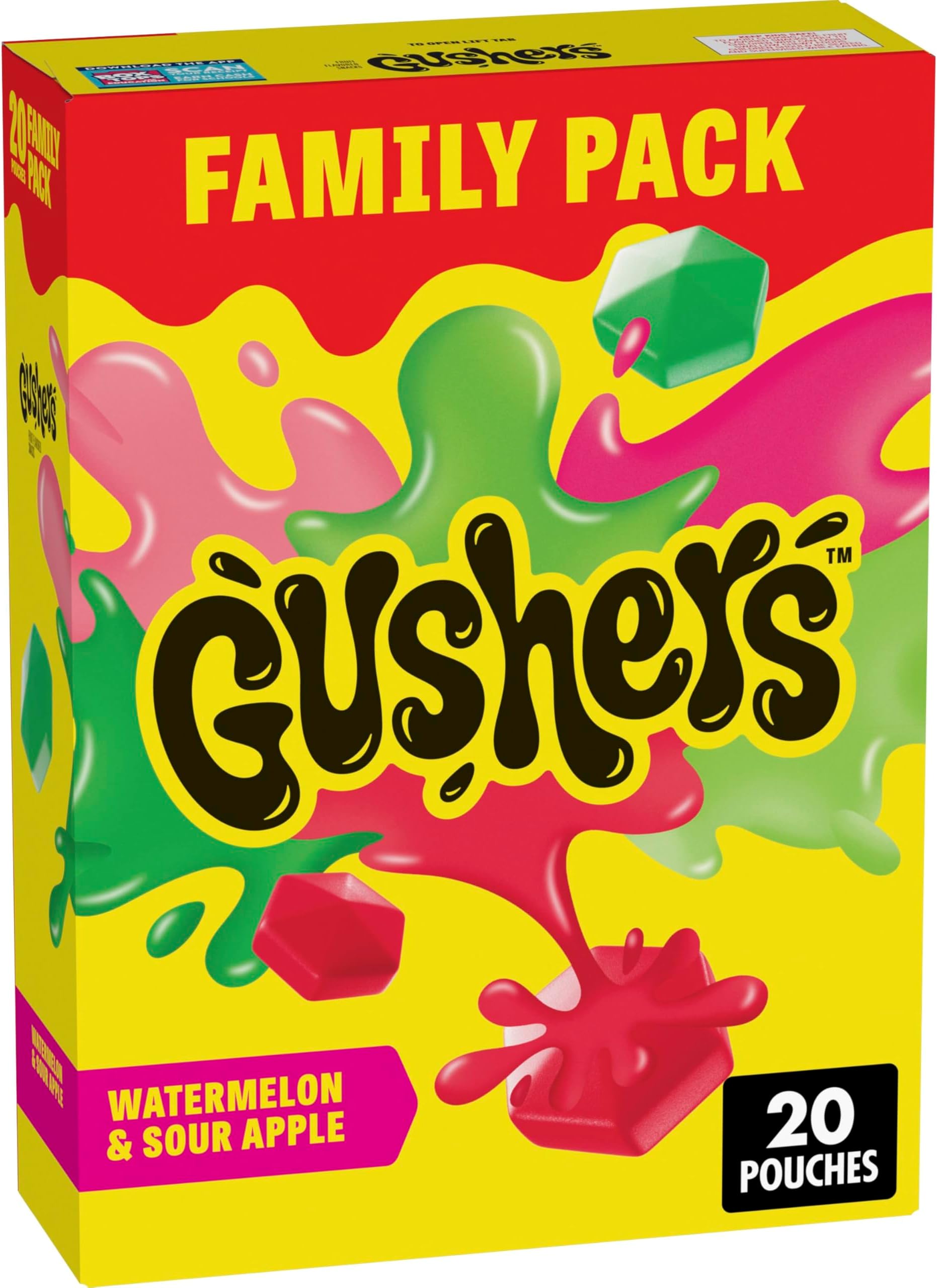 Fruit Flavored Kids Snacks, Watermelon and Sour Apple Flavor, 20 Pouches, Family Pack, 16 oz