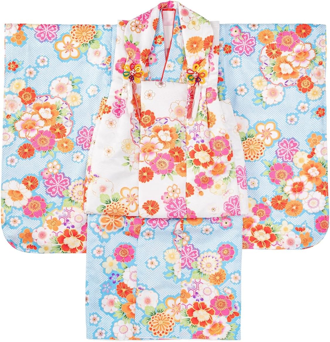 京のみやび] 七五三 3歳 男の子 着物 被布セット 3才 青 黄 チェック