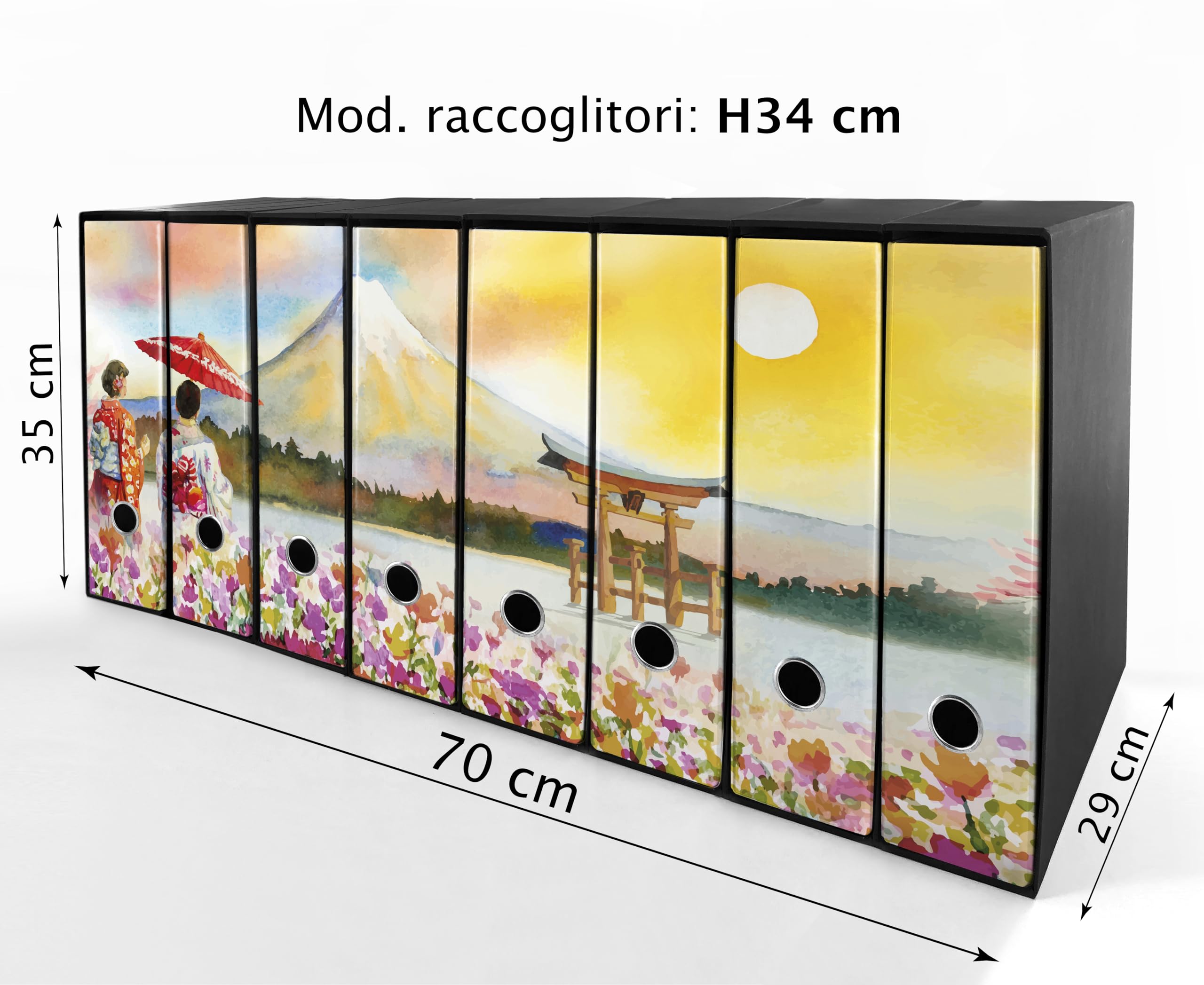 Set da 8 raccoglitori ad anelli MONTE FUJI DISEGNO - Faldoni SHAREPRINTING (H34 con 4 anelli)