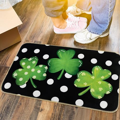 Miniatura 7 de AnyDesign Tapete para puerta del día de San Patricio, tapete de fieltro con trébol verde con parte trasera de goma antideslizante, estampado de