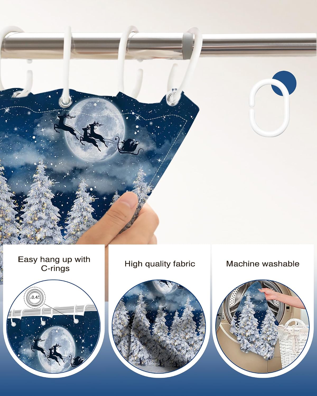 Lindameler Winter Forest Shower Curtain Christmas Santa Claus Bathroom Curtain Xmas Snowy Forest Shower Curtain Set Watercolor Frabic Holiday Bathroom Decor 72x72inch (Blue, 72x72 inch)