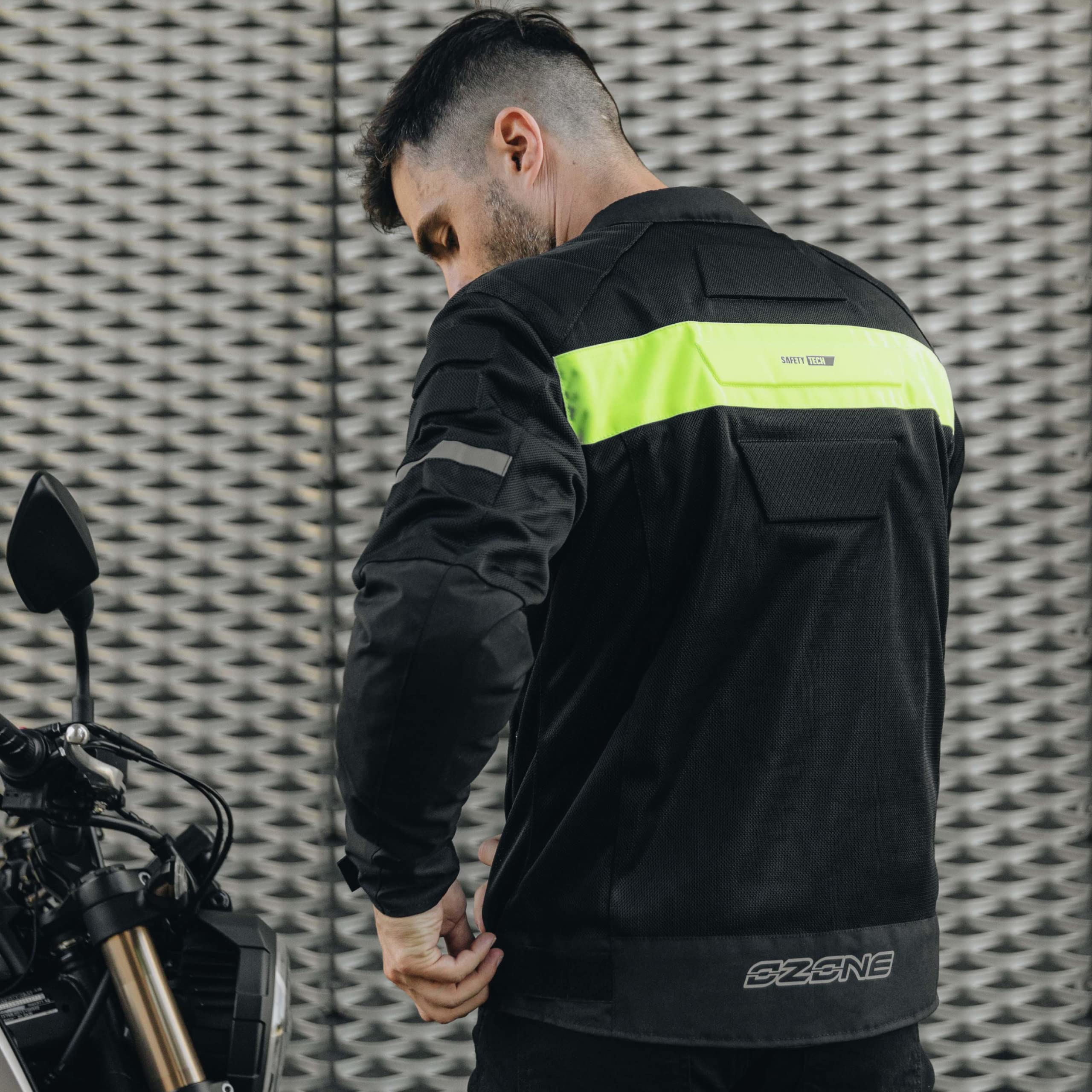 OZONE MOTO Dart Chaqueta de Moto Hombre | Textil | Protectores de Codos y Hombros | Elementos Reflectantes | Paneles de Malla | 4 Bolsillos
