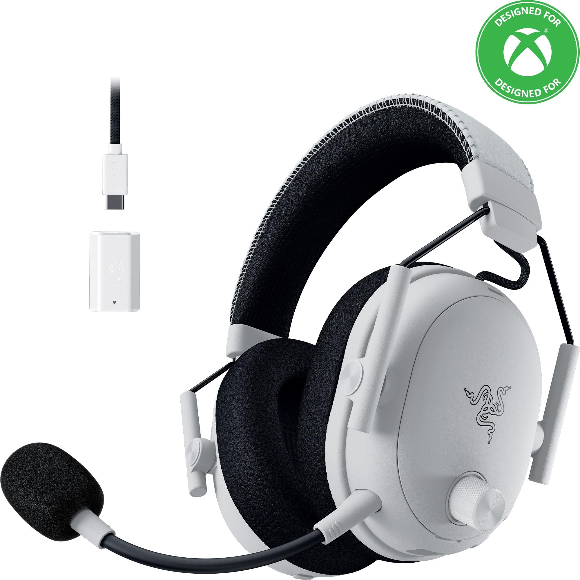 Razer BlackShark V3 Pro Wireless ANC Xbox Gaming Headset, White | Full Band Mic, 50mm Drivers, 2.4 GHz, Bluetooth, USB, 3.5mm, Works with PC, Mac, PS5, Nintendo Switch, 70 Hr Battery