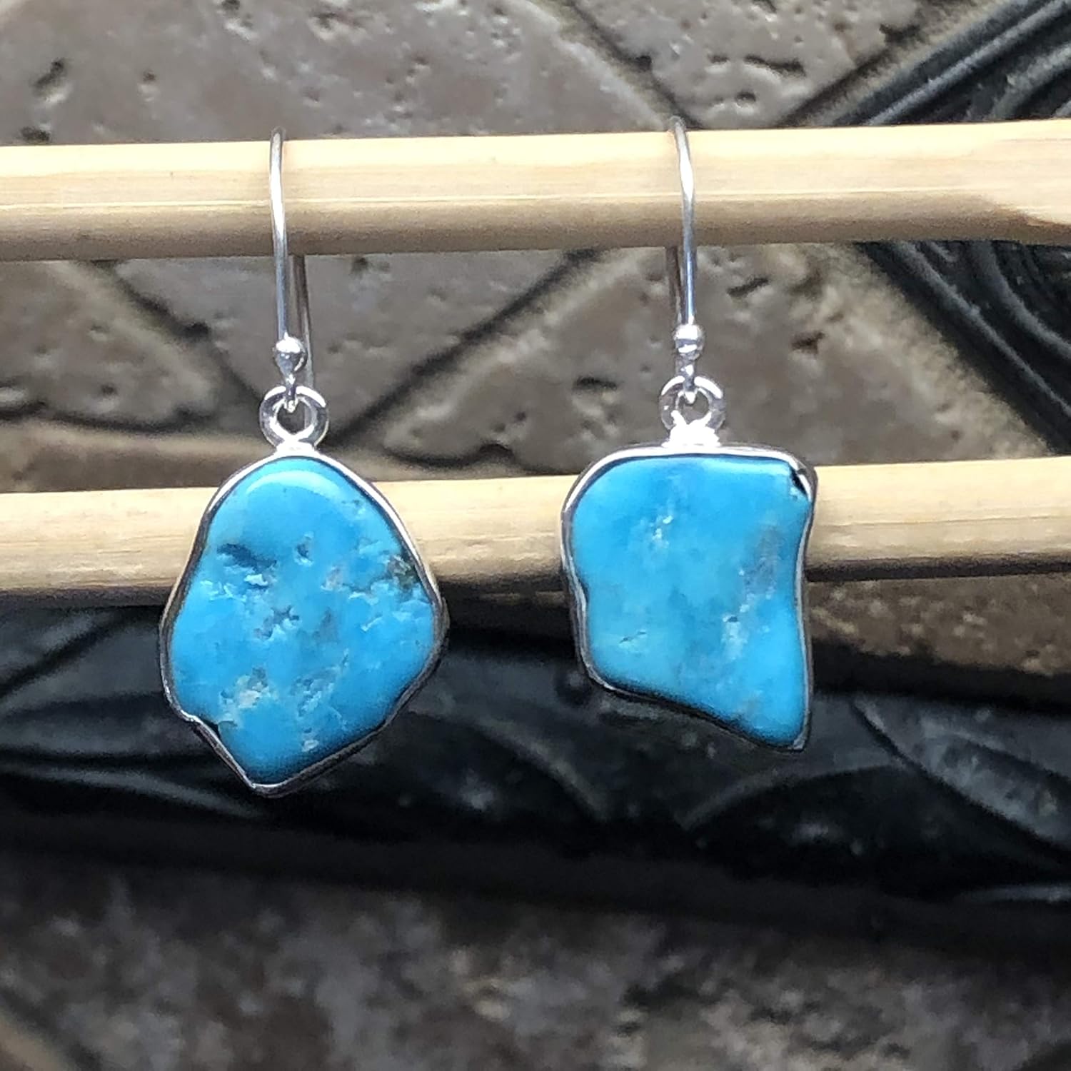 Natural Sleeping Beauty Turquoise 925 Solid Sterling Silver Earrings 30mm - Image 5