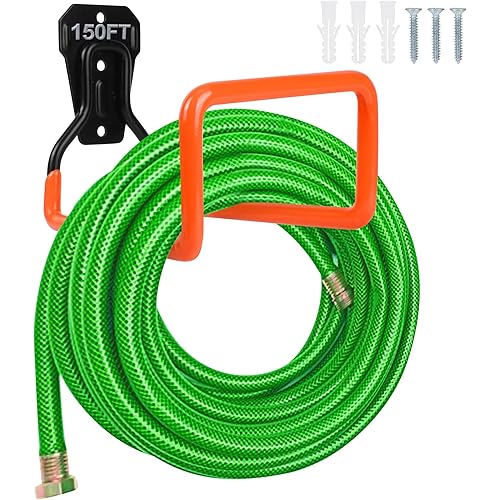 Garden Hose Holder Wall Mount Heavy Duty Garden Hose Hanger Free Standing Metal Hose Rack for Outside Yard and Garage