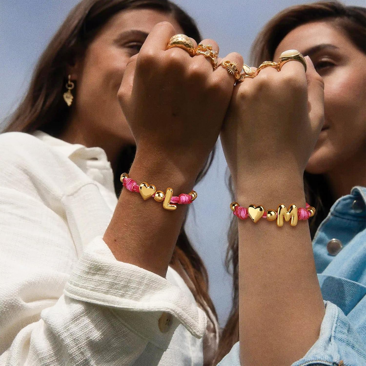 HolidayQbee Bubble Initial Bracelets for Women-Dainty 14K Gold-Plated Knotty Bubble Letter Initial Heart Bracelet Personalized Handmade Adjustable Rope Bracelets Jewelry Gifts for Valentine's Day - Image 4