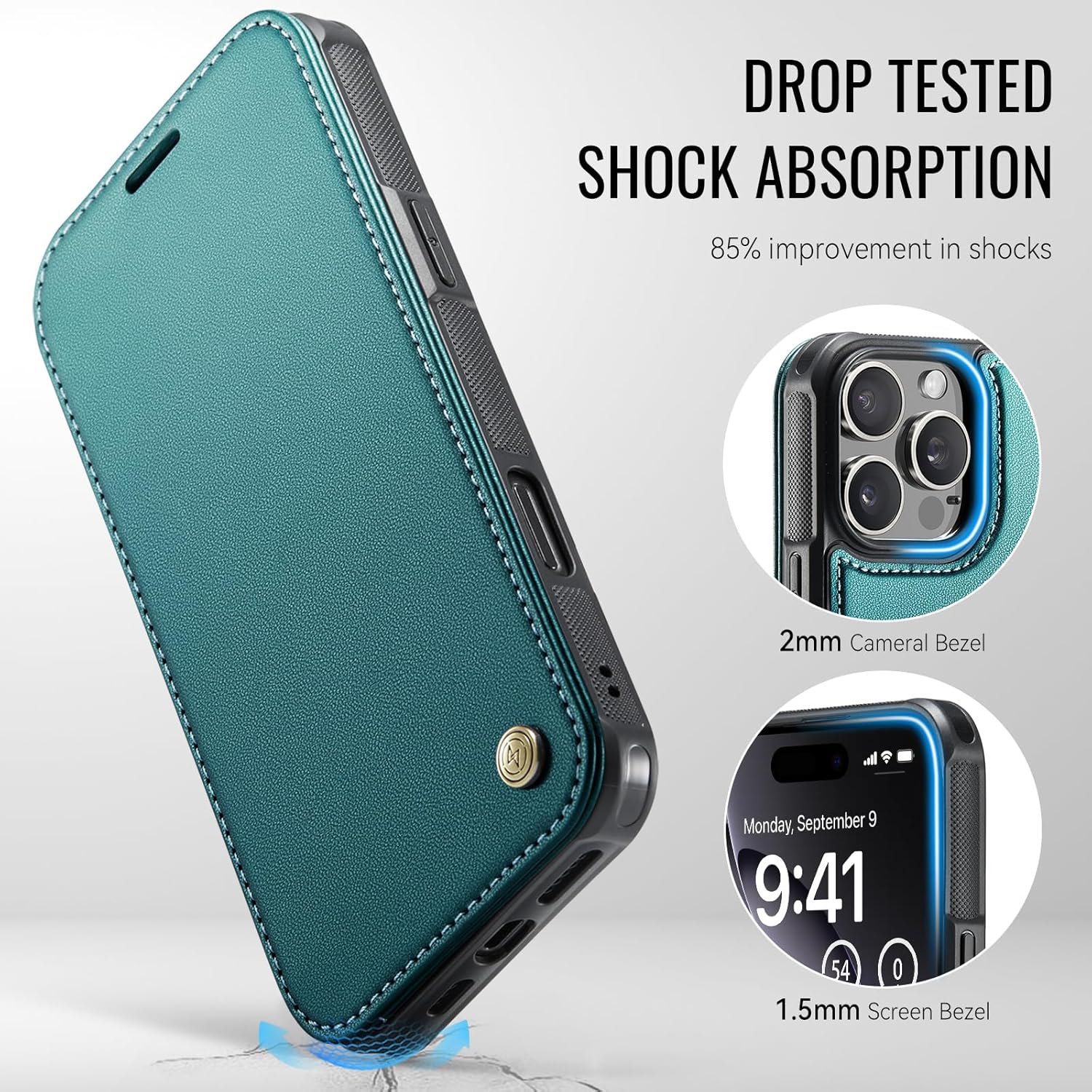 for iPhone 16 Pro Max Case Wallet Compatible with Magsafe, Slim PU Leather Flip RFID Blocking Card Holder Stand Shockproof Magnetic Wallet Phone Cover for iPhone 16 Pro Max, Blue Green