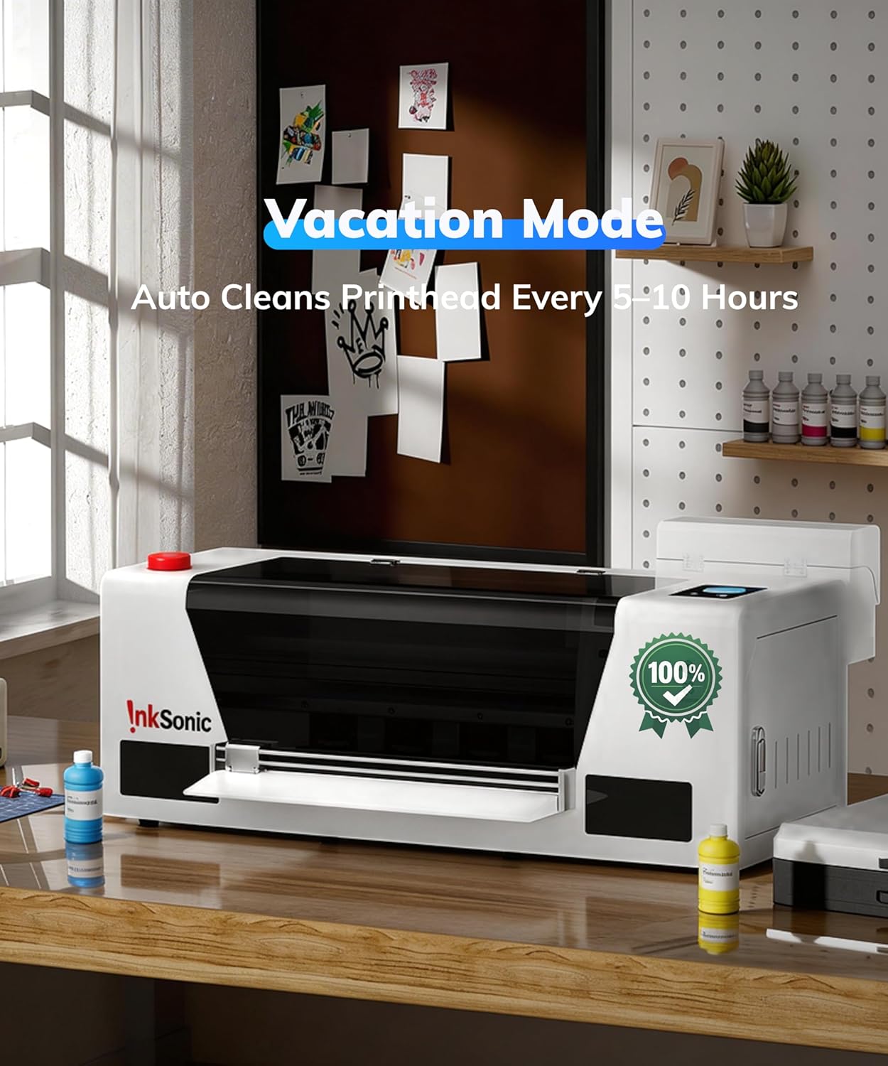 InkSonic A3+ F1080 DTF Printer with Oven & Laptop, 24/7 Auto Maintenance H13 T-Shirt Printing Machine with Film Cutter, 2X Faster Than L1800/L805, 2026 Upgraded Motherboard & RIP Software