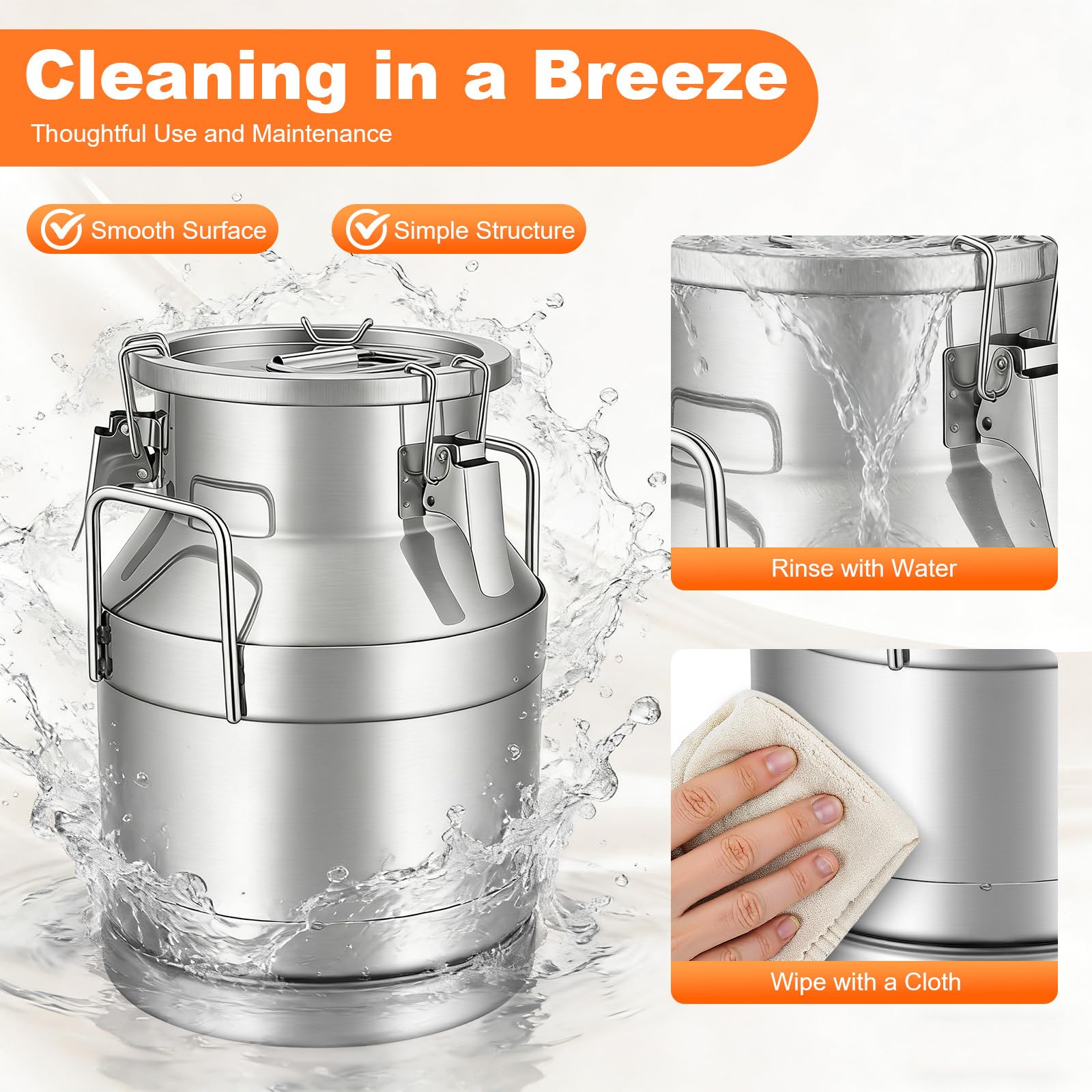 Jarra de leche de acero inoxidable de 10 litros con tapa y asa para guardar arroz, té, hierbas, vinagre, leche, agua, miel