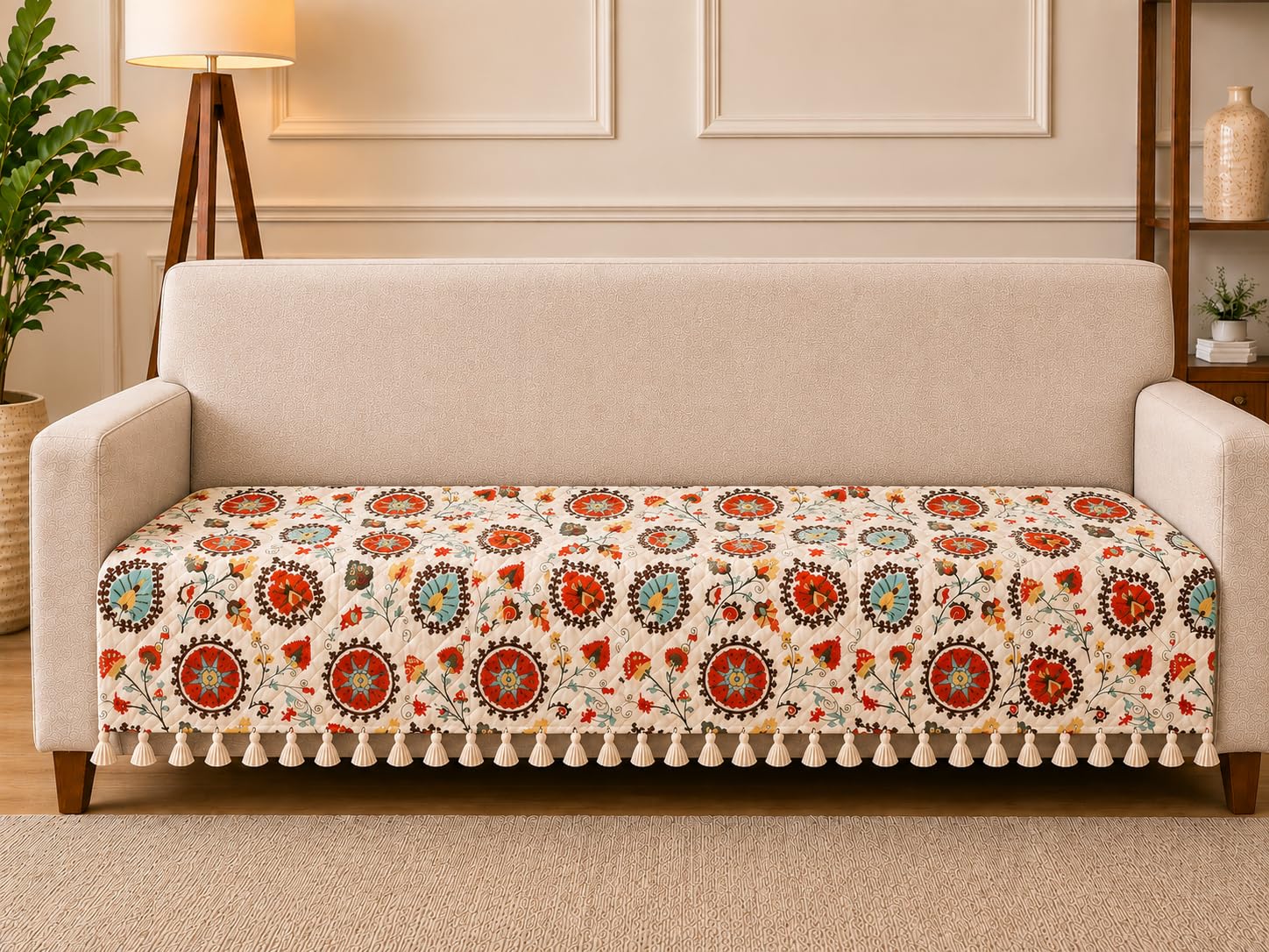 Velvet Sofa Cover - 4 Seater, Yellow Zigzag -7 Velvet Sofa Cover - 4 Seater, Yellow Zigzag -7