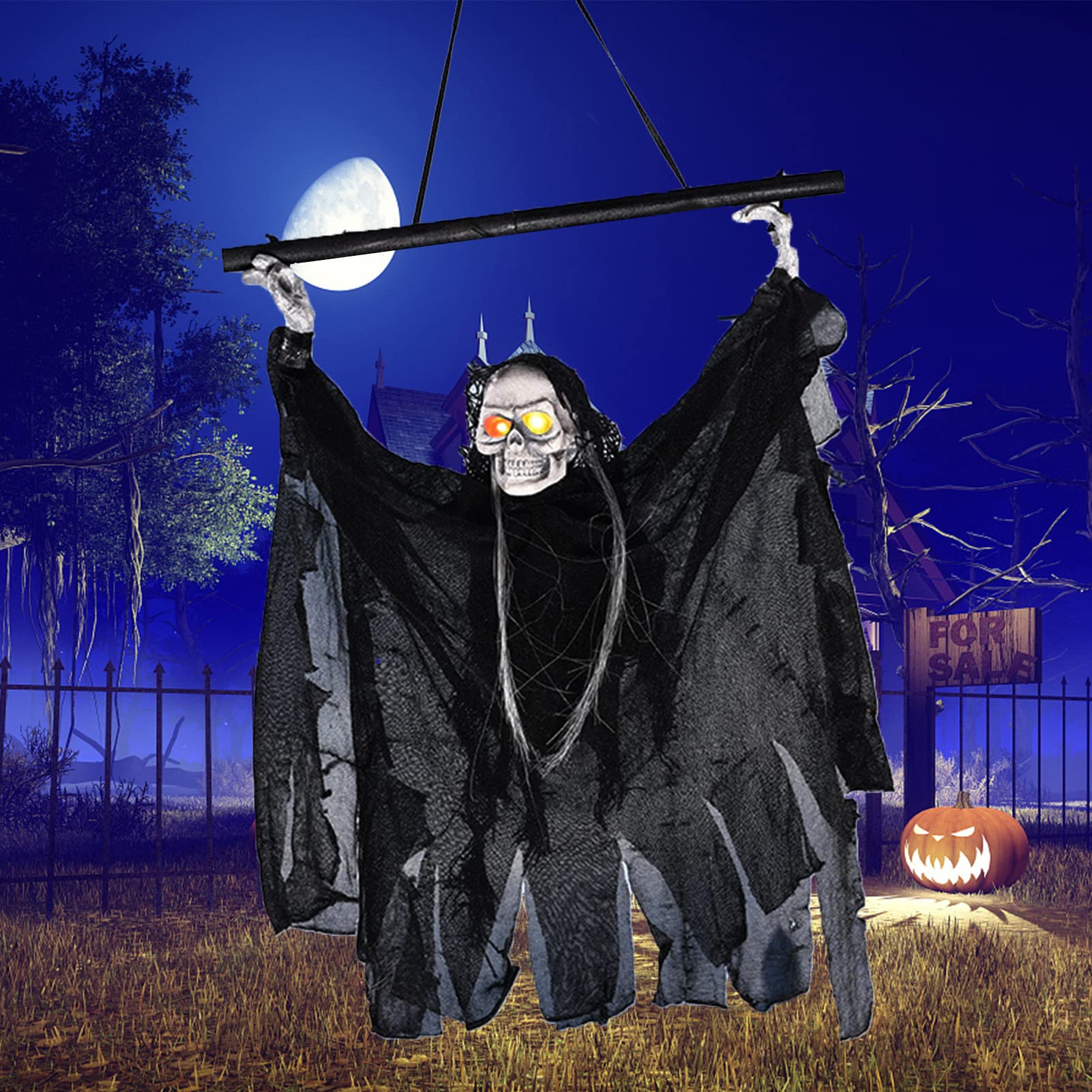 5 Calavera Fantasma - Terror Esqueleto con Ojos Brillantes - Accesorios Fiesta Halloween para Fiestas temáticas, Carnaval, casa embrujada