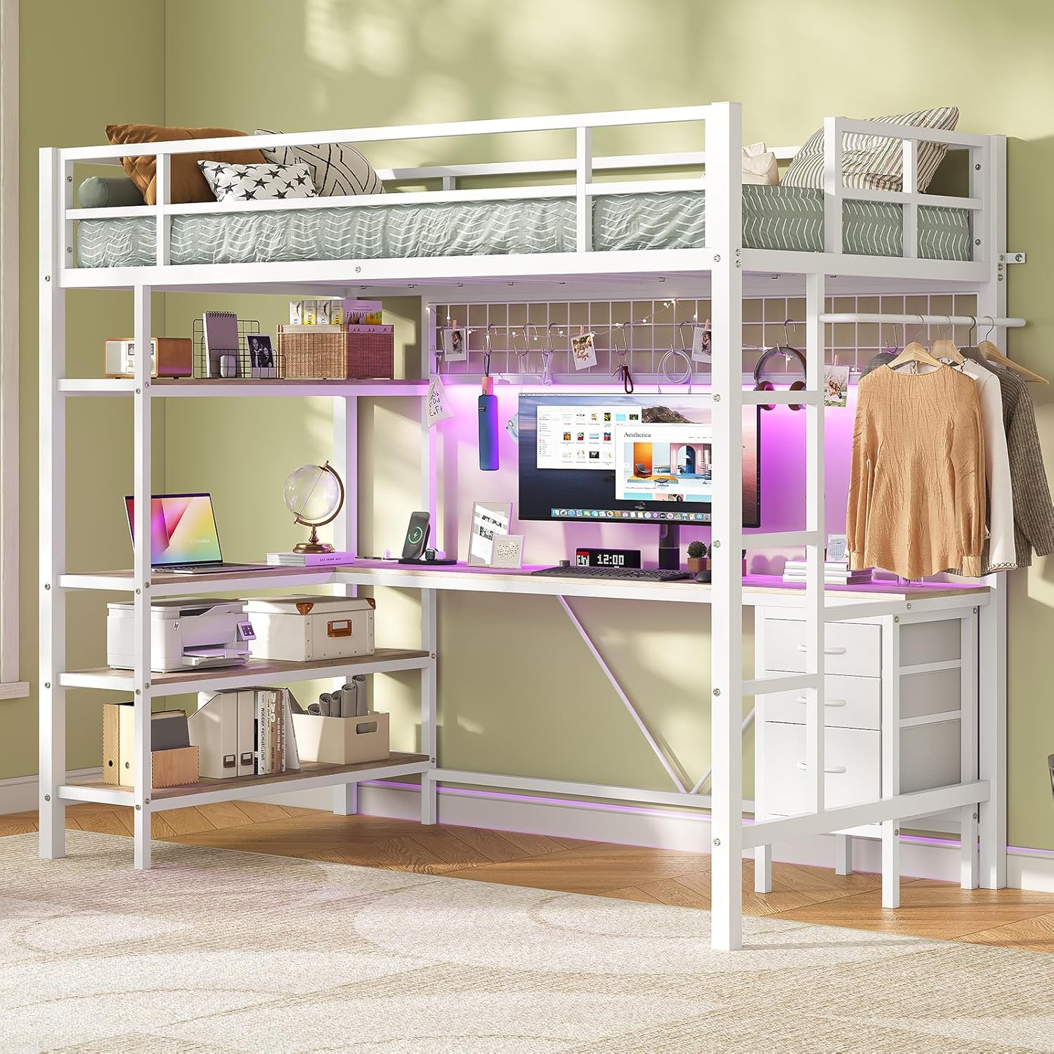VIAGDO Loft Bed Twin Size with L-Shaped Desk, Charging Station and LED Lights, Twin Loft Bed with 4-Tier Bookshelf and 3 Drawers, Clothes Rail, Safety Guardrail&Ladder, No Box Spring Needed, White
SIMILAR NOT THE ACTUAL ITEM
INCOMPLETE