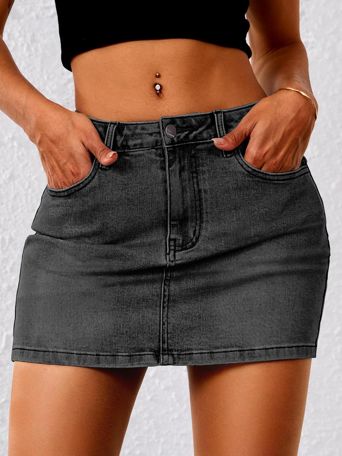 ELLEVEN Stretchy Mini Jean Skirt for Women,Low Waist Denim Skirts with Pockets - Image 4