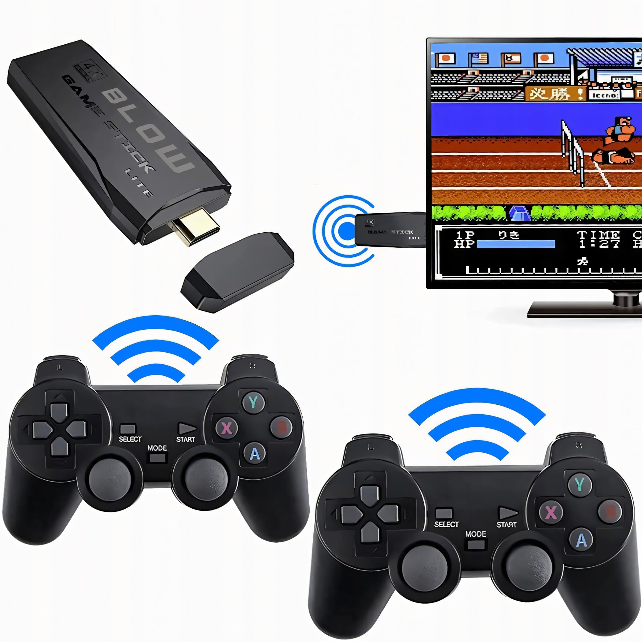 Retoo Console di gioco retrò con 20000 giochi – HDMI plug & play per TV – 2 controller wireless con adattatore, scheda di memoria da 64GB, mini console per bambini e adulti, portatile