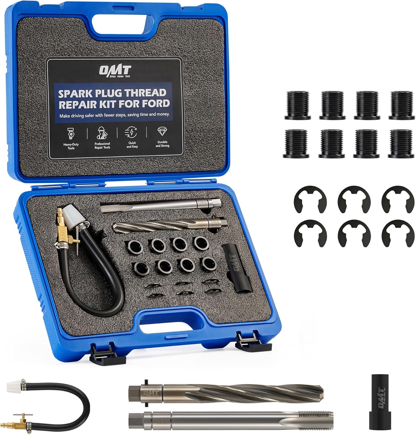Orion Motor Tech 38900 Two Valve Ford Triton Tool Kit, Spark Plug Thread Repair Kit with M14-1.25 Inserts, Foolproof Repair System Fits 1996-2003 Ford Triton 4.6L 5.4L 6.8L V10 Two Valve Engines
