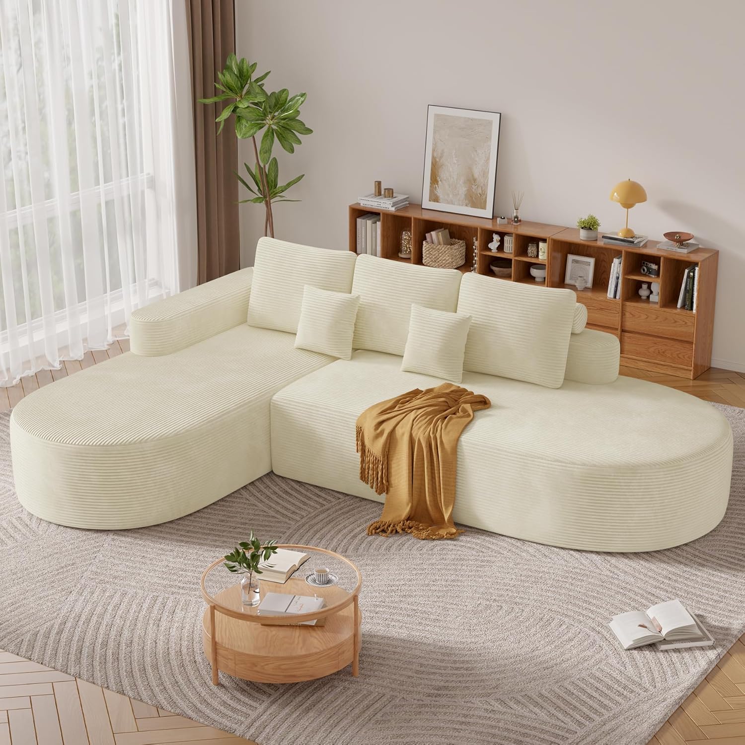 112″ Modern Curved Cloud Couch, Boneless Couches for Living