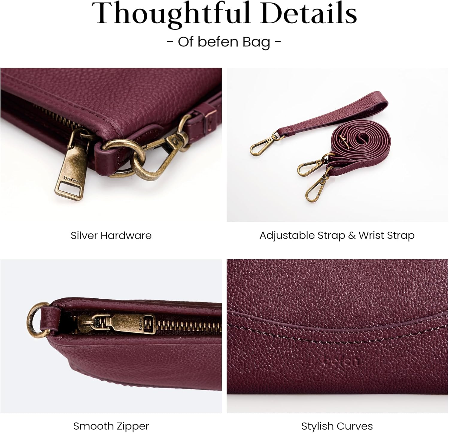 befen Genuine Leather Wristlet Wallet for Women Soft RFID Leather Clutch Purse with Built in Wallet Trendy Crossbody Bag - Image 7