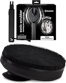 Black Wolf Silicone Body Scrubber & Exfoliator - Vibrating Loofah Shower Scrubber Brush with Handle Extension for Back - Deep Cleaning & Exfoliating Body Scrub - Bath Hygiene Essentials - Men & Women