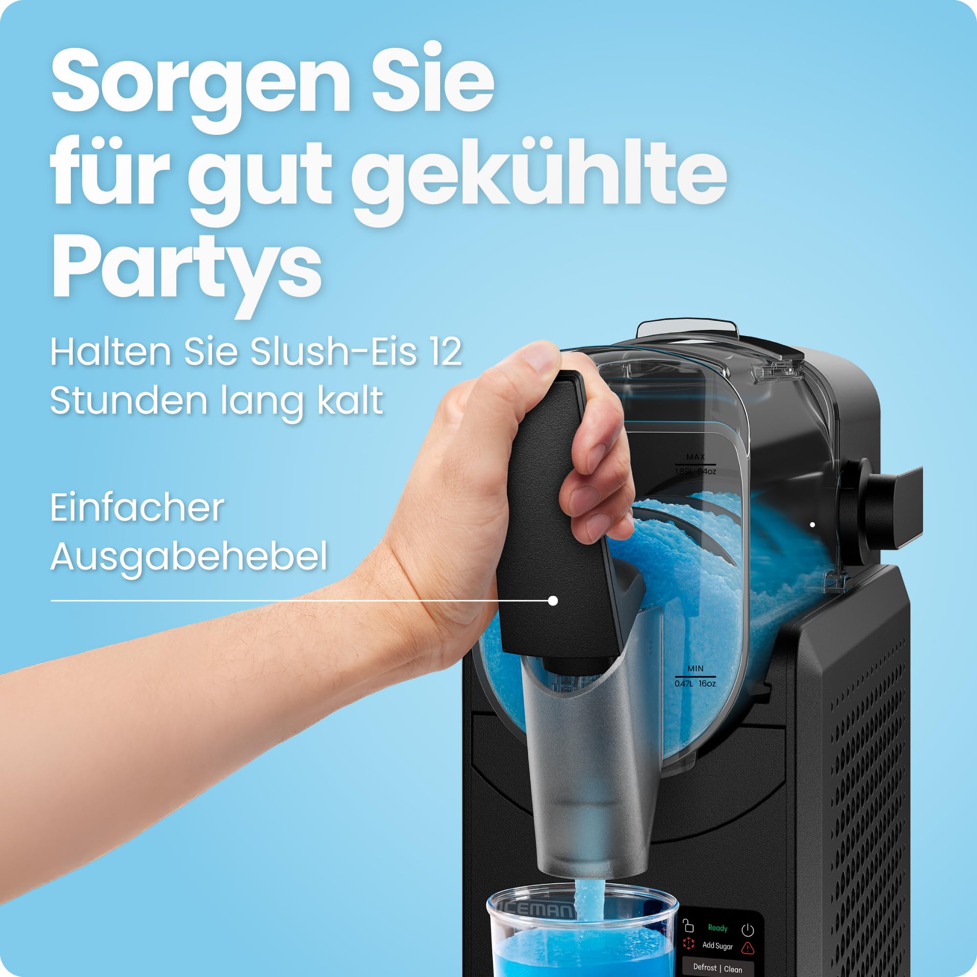 Iceman 1,9L Slushie-Maschine, 5 Voreinstellungen, kein Eis & kein Mixen | für Margaritas, Frappes & Shakes, Touchscreen, einfacher Dosierhebel, Schwarz