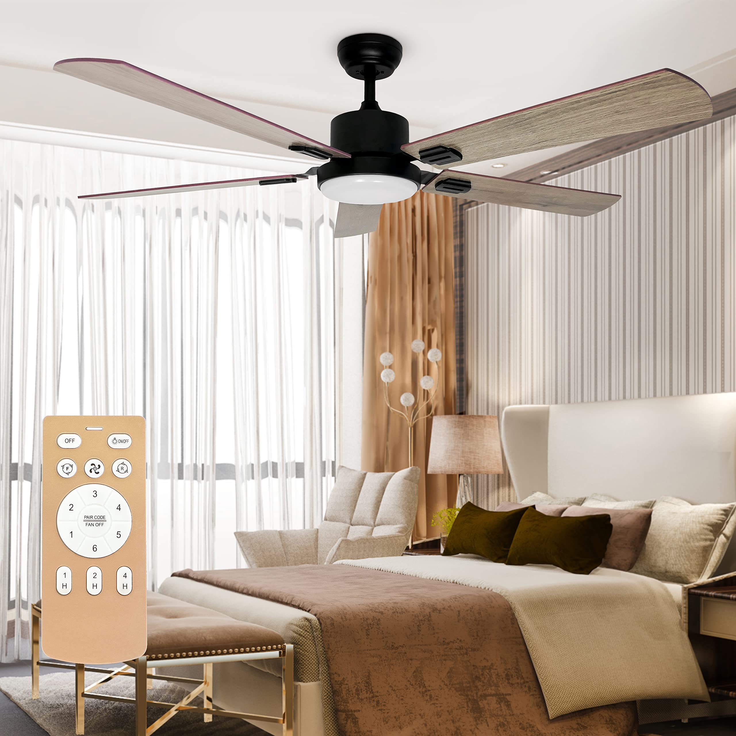 InfiniPower 52" Ceiling Fans with Lights and Remote, Outdoor Ceiling Fans for Patios with Light, Easy to Install Ceiling Fan with Reversible Motor and Wooden Blade for All Seasons