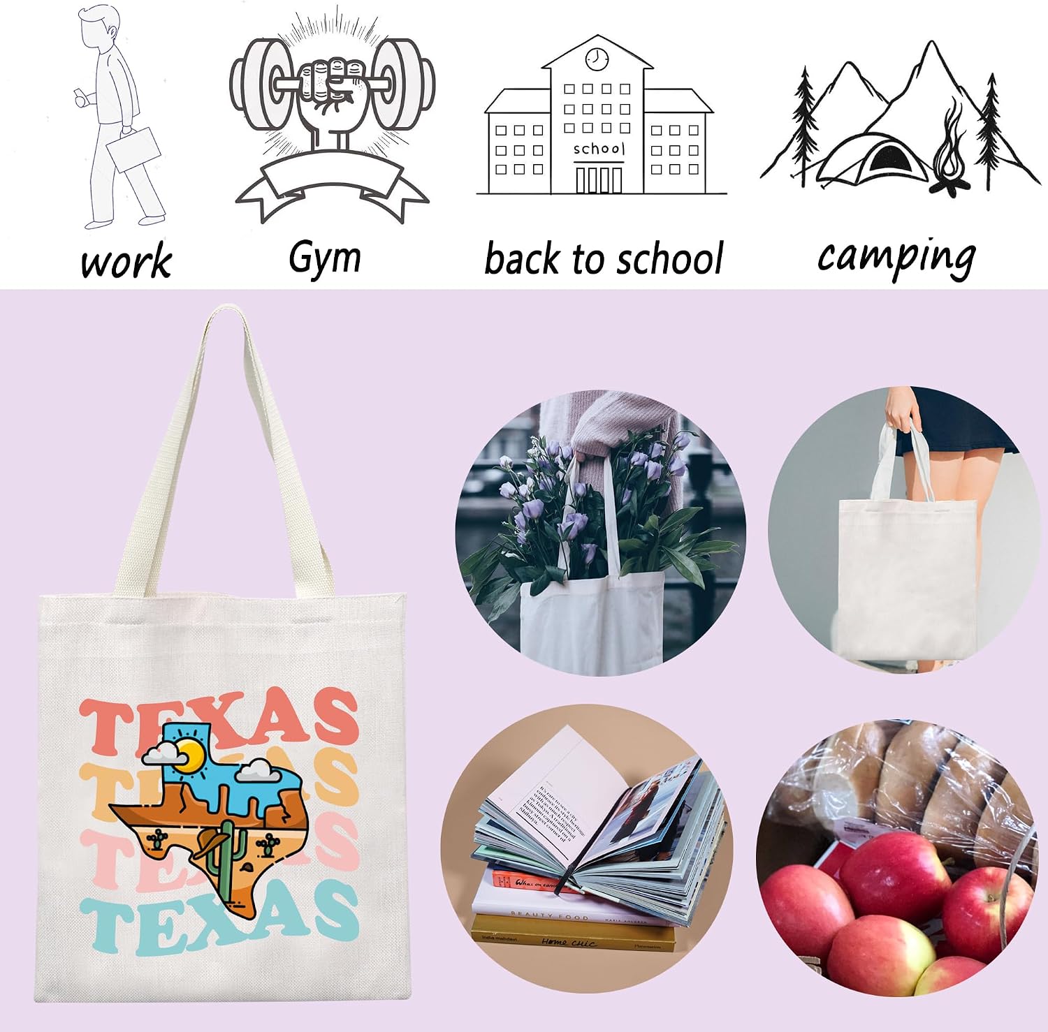 ENSIANTH Texas State Tote Bag - Cowboy Lone Star State Vacation Shoulder Bag - Housewarming Gift