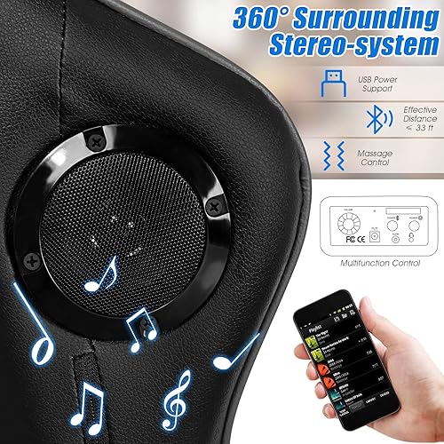 Miniatura 4 de GYMAX Silla de juegos, silla ergonómica para juegos con soporte lumbar de masaje, altavoz integrado y almohada de cabeza desmontable, silla