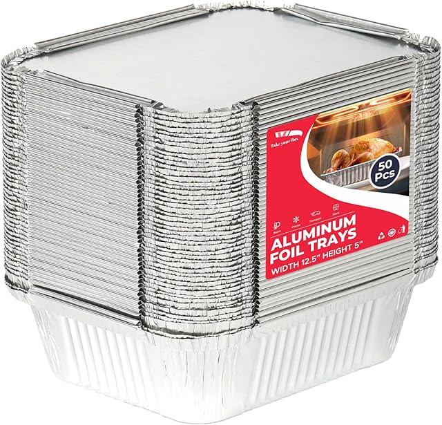 TAKE YOUR BOX 50 Aluminium Foil Trays for Baking with Lids, 500ml Foil Baking Trays for Cooking are Great for Meal Heating and Prep, Handy Disposable Oven Tray is Saviour for Party and Picnic