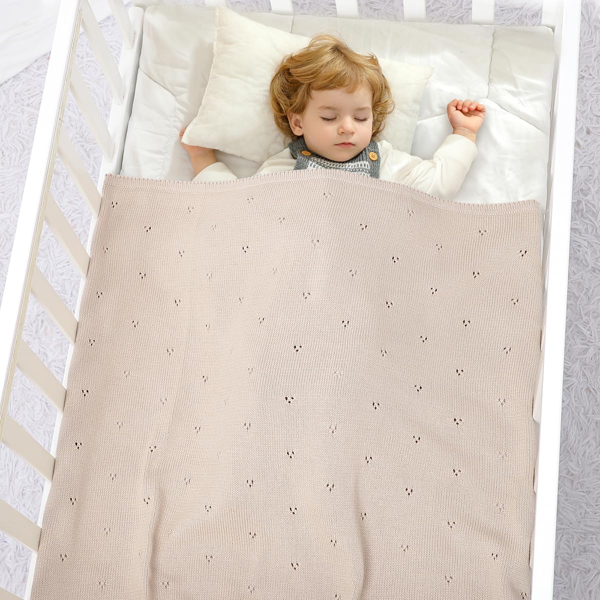 DovFanny Cotton Cellular Baby Blanket Knitted Soft Blanket for Newbron Baby Boy and Girls 100 x 80cm - Image 2