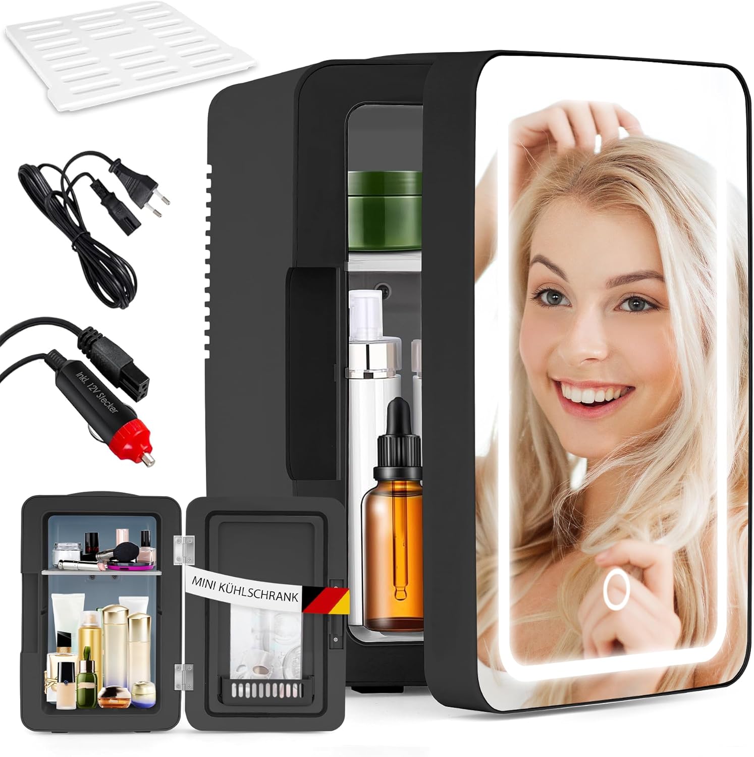 Citybee Nevera Pequeña Portátil 6L, Mini Nevera para Habitación 230V/12V, Nevera Cosmética Silenciosa para El Cuidado De La Piel Nevera Pequeña para Coche, Camping, Oficina (Negro)