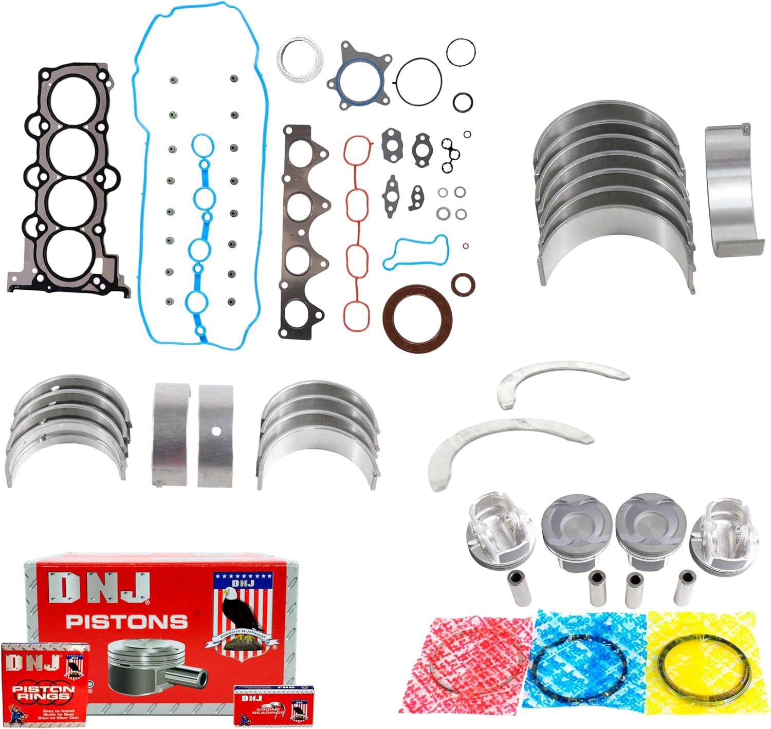 DNJ EK195 Engine Rebuild Kit for 2012-2019 Hyundai, Kia Accent, Rio, Soul 1.6L L4 16V DOHC 1591cc