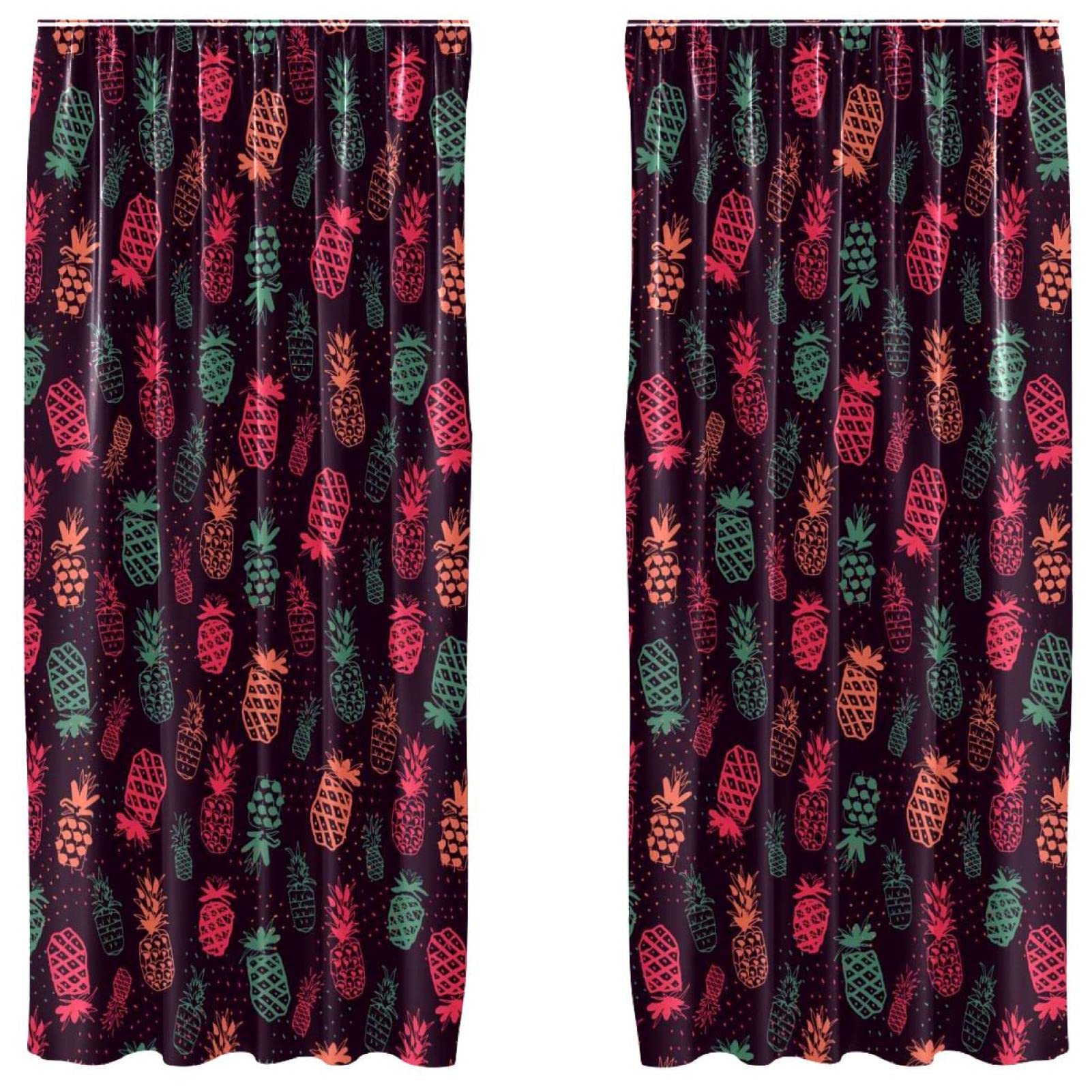 Cortinas de aislamiento térmico con estampado de piñas rosa y azul 55x84